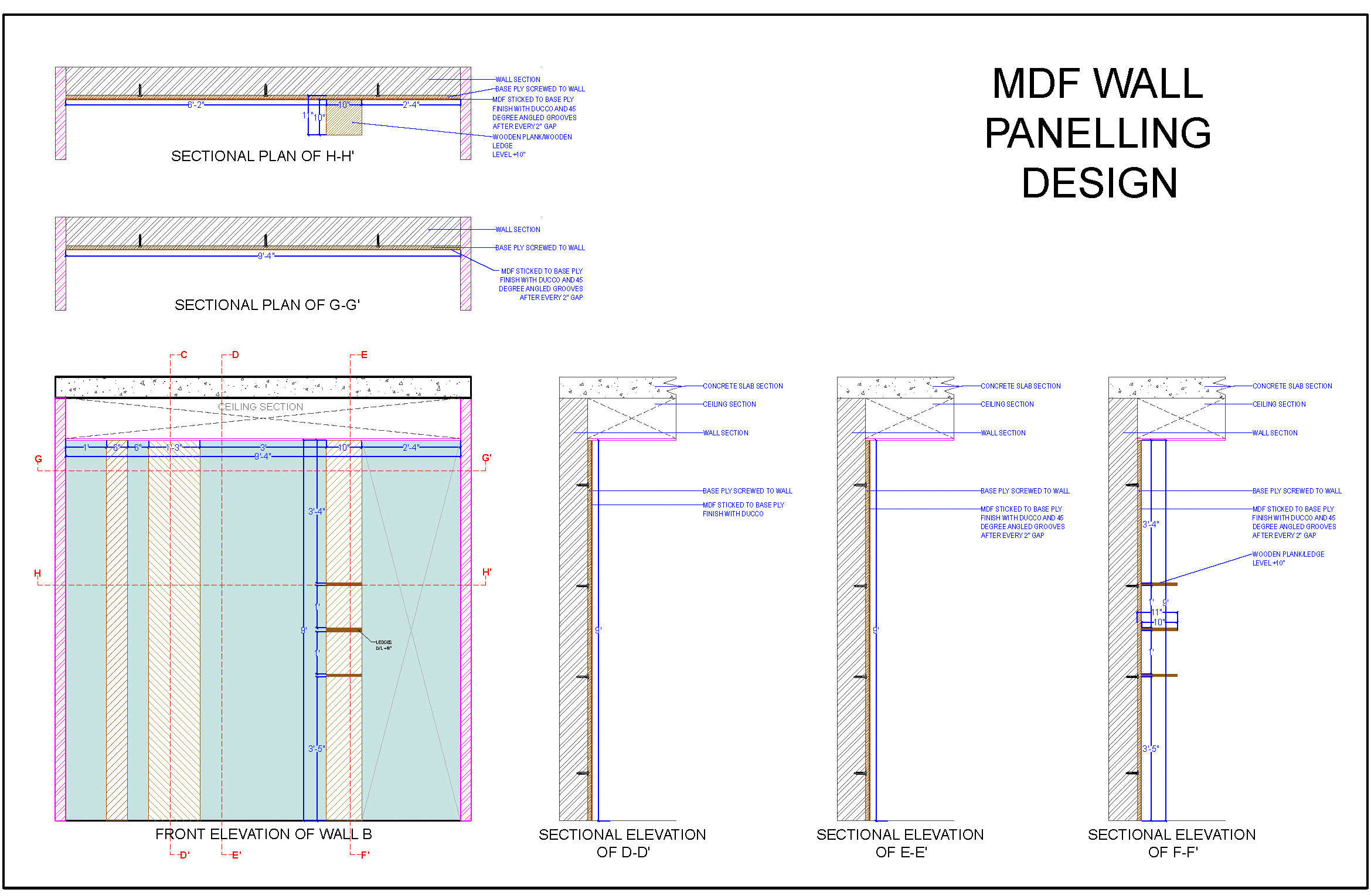 MDF Wall Paneling with Grooves and Shelves - DWG